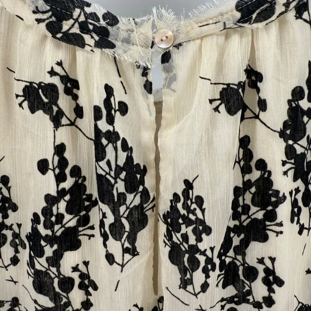 Easel Women's Sleeveless Dress Floral Tiered Ruffle Sheer Beige Black S‎ - Picture 4 of 12